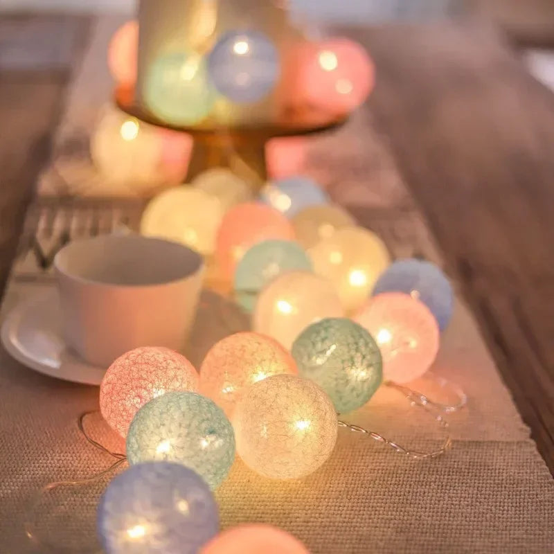 LED Cotton Balls String Lights Chain Strings Light Fairy Garland Lighting for Home Outdoor Garden Wedding Party Christmas Decor