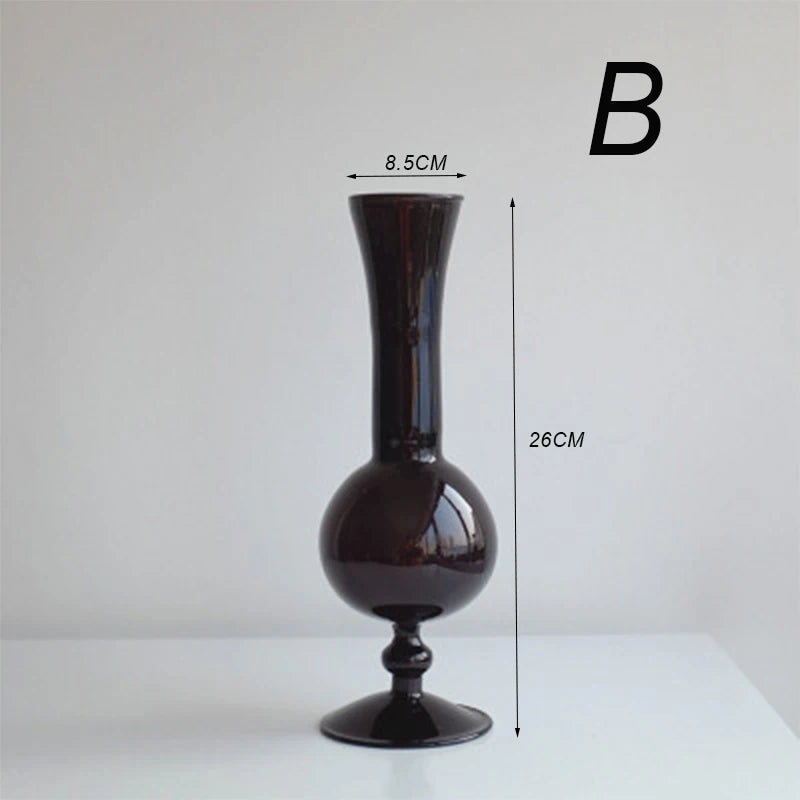Creative Glass Hydroponic vase black candlestick glass candle stand Nordic Desktop Floral Arrangements Home Decoration Art