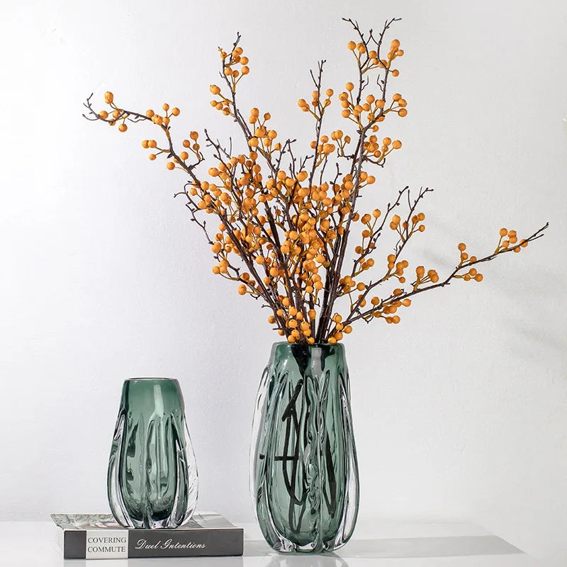 Green Glass Vase Transparent Thick Crystal Flower Arrangement Accessories Terrarium Pot Home Decoration