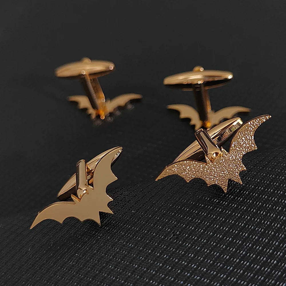Luxury Bat Men Cufflinks Sleeve Wrist Buttons Shirt Clasps Stainless Steel Cuff Buckle Wedding Grooms Women Jewelry Gift Set