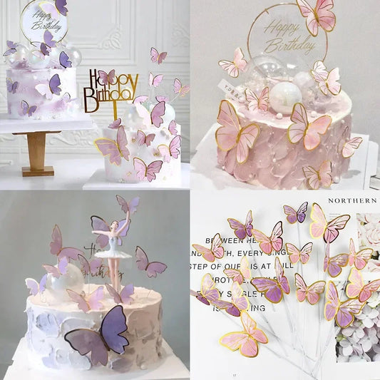 3D Butterfly Birthday Cake Dessert Decor Hollow Out Shiny Paper Butterfly Cake Topper Happy Goddess Girls Birthday Party Decors