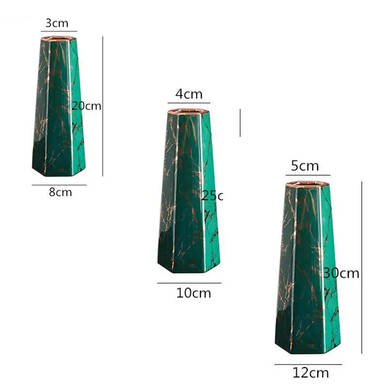 Marbling Ceramics Desktop Vase Hexagon Flower Arrangement Decoration Hydroponic Vases Three-piece Suit Ornaments