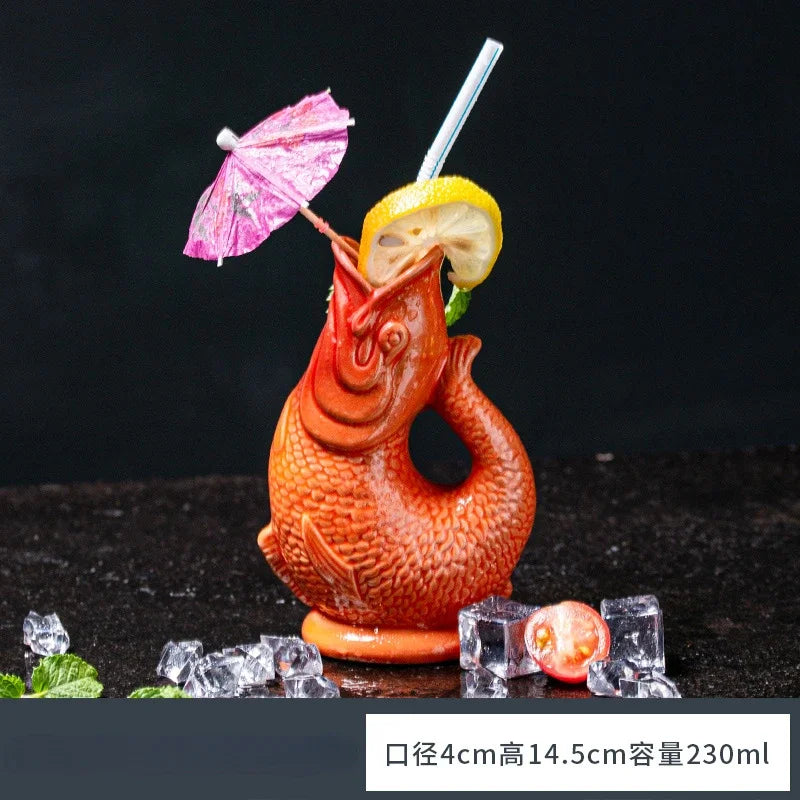 Ceramic Vase TIKI Cups Personalized Hawaiian Bar Cocktail Cup Creative Fish Shaped Decoration Bookshelf Decoration Ceramic MUG
