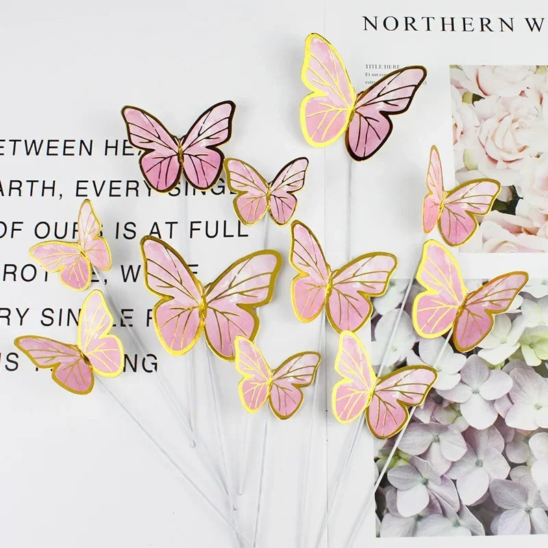 3D Butterfly Birthday Cake Dessert Decor Hollow Out Shiny Paper Butterfly Cake Topper Happy Goddess Girls Birthday Party Decors