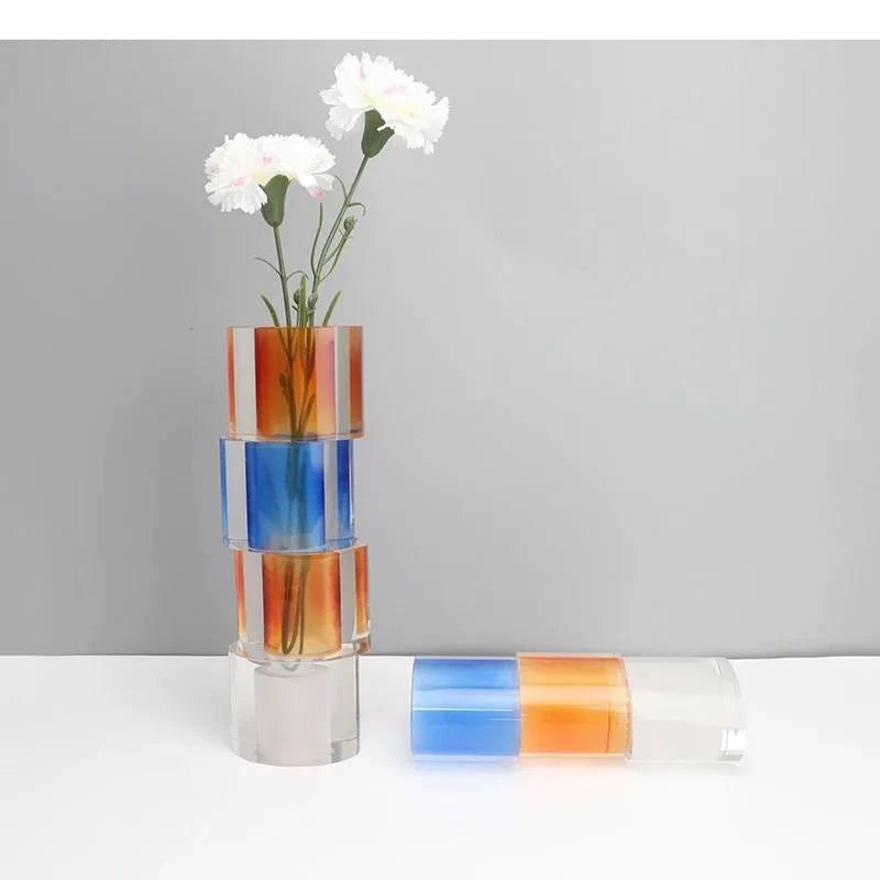 Multicolour Crystal Glass Vase Flowers Pots Desk Decoration Flower Arrangement Floral Vases Room Aesthetic Decor