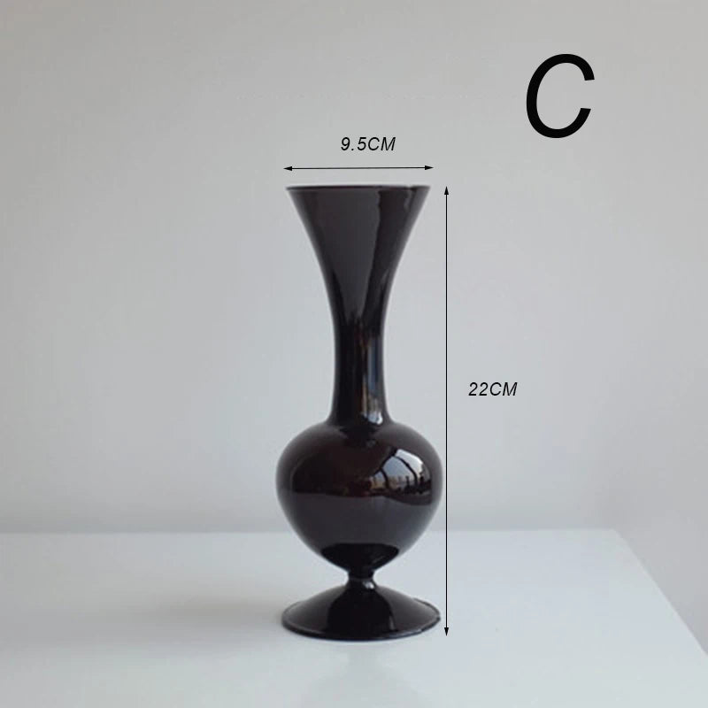 Creative Glass Hydroponic vase black candlestick glass candle stand Nordic Desktop Floral Arrangements Home Decoration Art