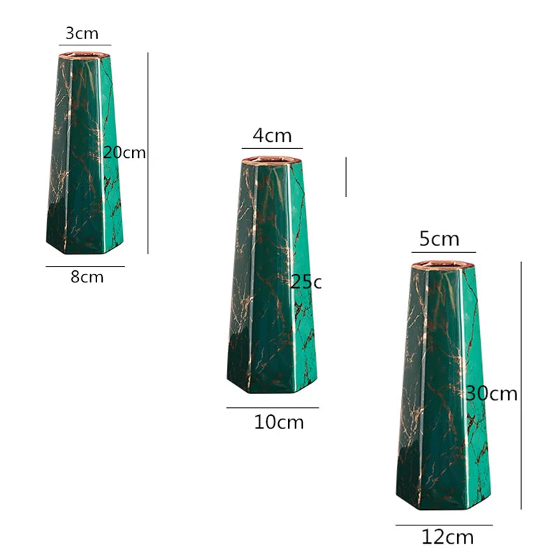 Marbling Ceramics Desktop Vase Hexagon Flower Arrangement Decoration Hydroponic Vases Three-piece Suit Ornaments