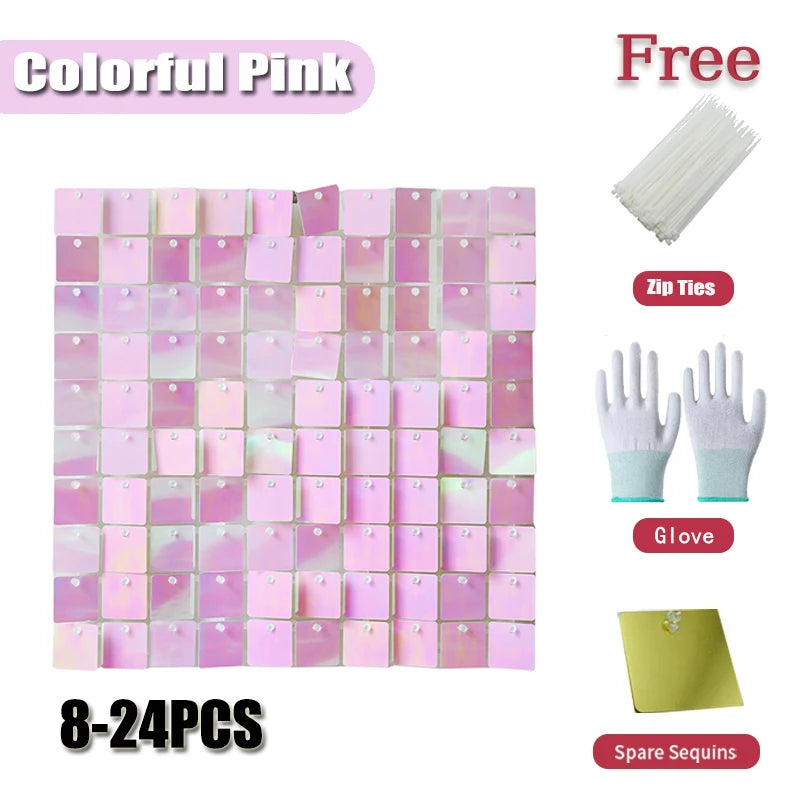 Square glitter wall background with 18 decorative panels sparkling. Photo background used for birthday party decoration