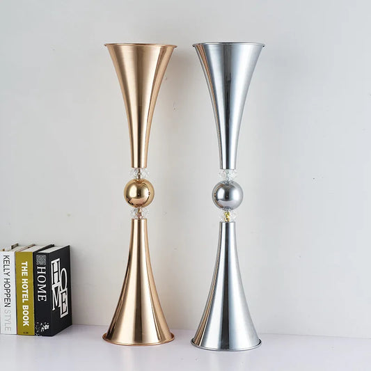 Gold Flower Vase Trumpet Shape Crystal Vase Black Wedding Table Centerpiece Black Party Road Lead Flower Stand  Home Decor