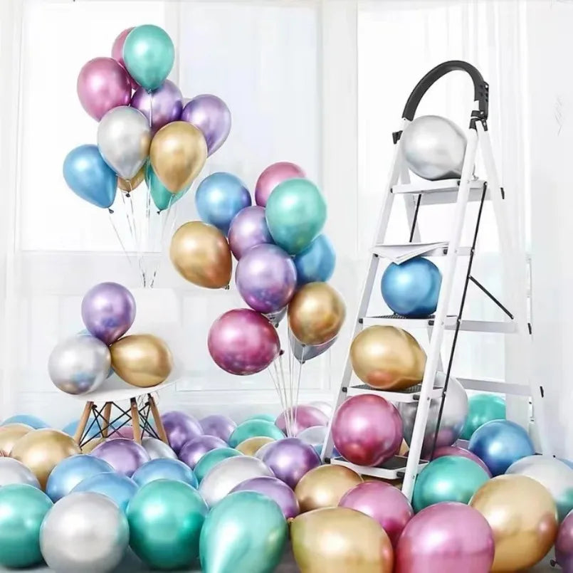 5Inch 10Pcs Latex Balloon Gold Silver Black Pink Xmax Balloon Wedding Happy Birthday Metallic Chrome Balloon Decoration