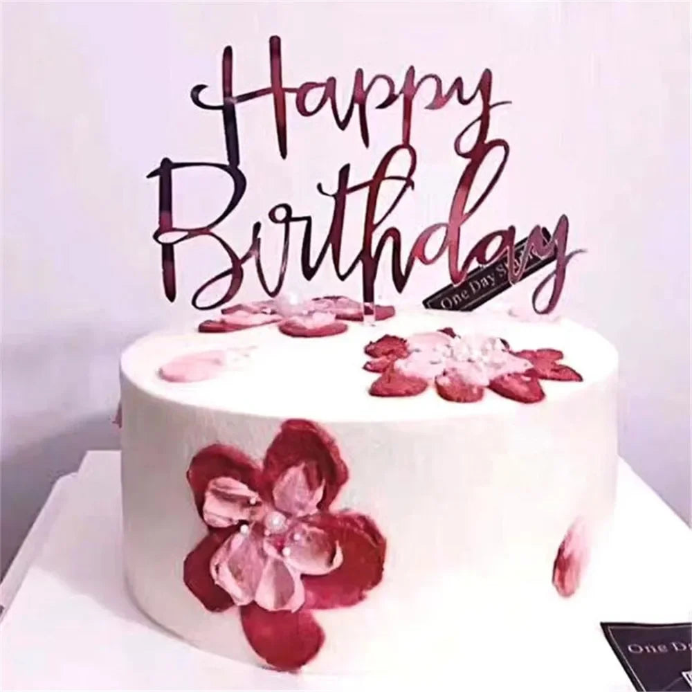 Rose Gold Happy Birthday Cake Topper Acrylic Letter Cupcake Topper for Boys Birthday Party Cup Cake Toppers Decorating Supplies