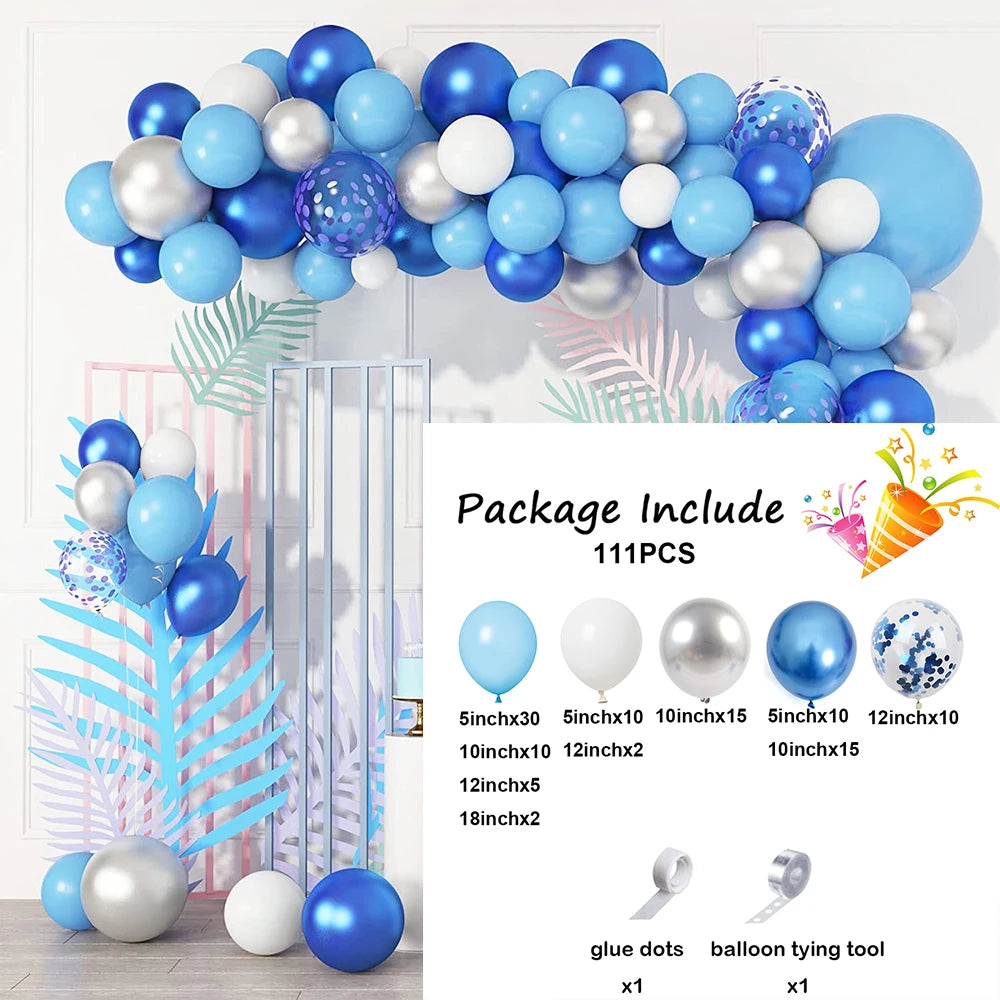 Navy Blue White Balloons Arch Garland Kit Silver Confetti Ballon First Birthday Party Decorations Graduation Wedding Baby Shower