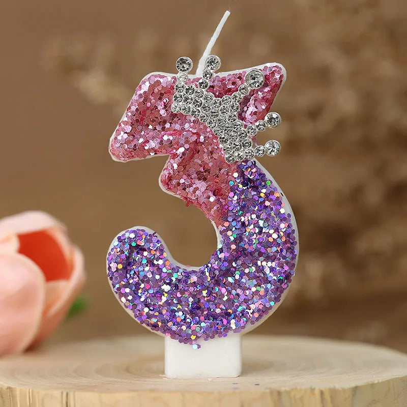 Number 8 Candles Cake Decoration for Girl's Birthday Candles Glitter Princess Crown Number Candle Happy Birthday Party Supplies