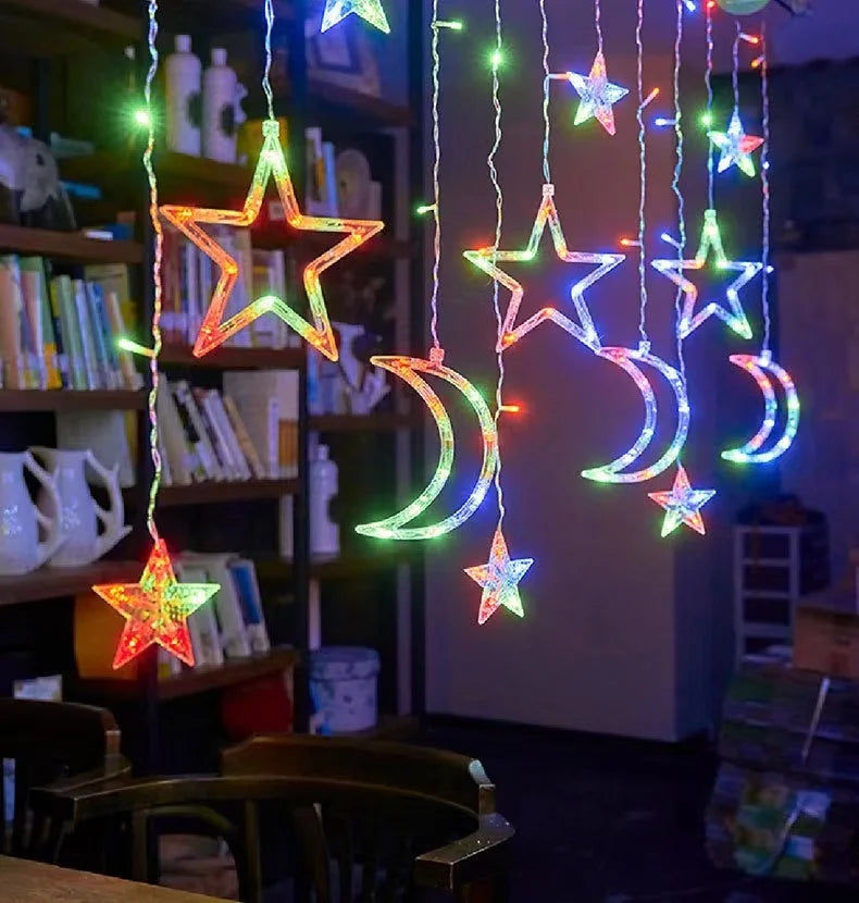 3.5M Eid Moon Star Led Light Ice Column Star String Ramadan Home Decoration Party Moon Star Fairy String Lights Party Supplie