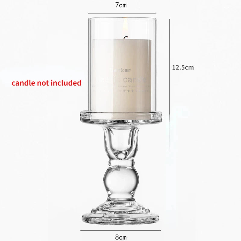 1pc 3.46 / 4.52 / 5.51inch Glass Candle Holders for Pillar Candle and Taper Candle Wedding Decoration Candlestick Set Home Decor