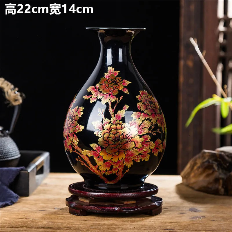 Chinese Style ceramics Vase Jingdezhen Black Porcelain Crystal Glaze Flower Vase Home decoration accessories Handmade Vases