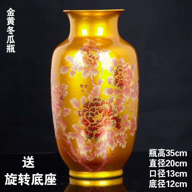 Jingdezhen Black Porcelain Flower Vase Crystal Glaze Handmade Shining Rose Vases Chinese Style Home Decor