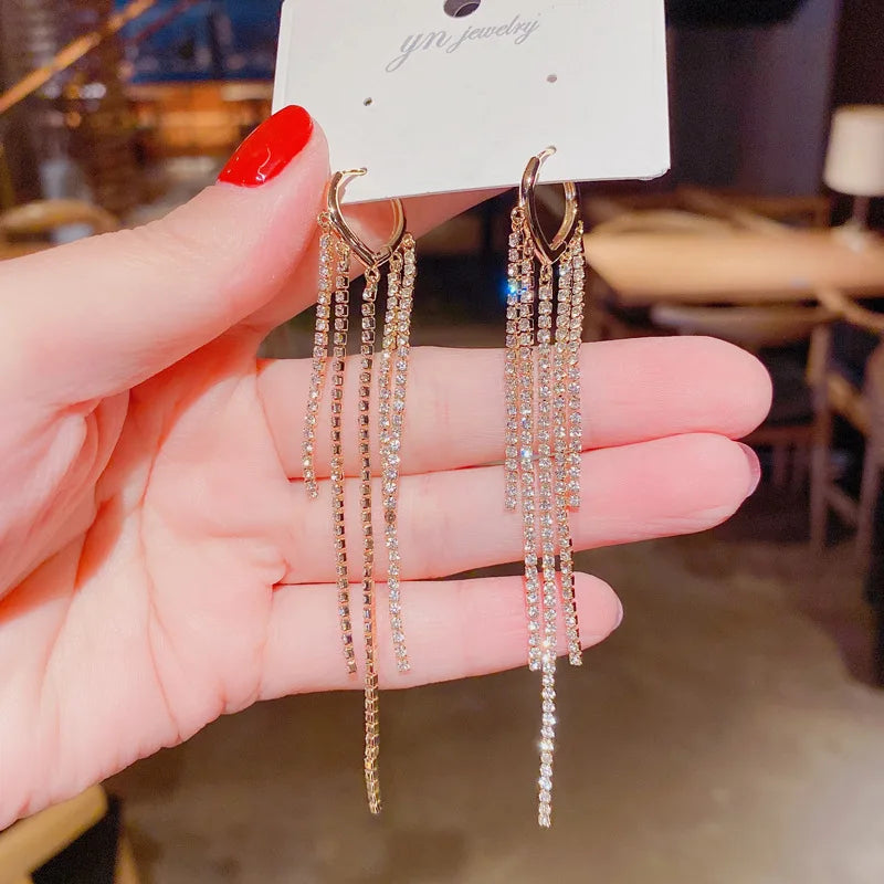 Korean Fashion Emerald Crystal Dangle Earrings for Women Trendy Gold Color Hollow Stud Earring Birthday Gifts Pendientes Mujer