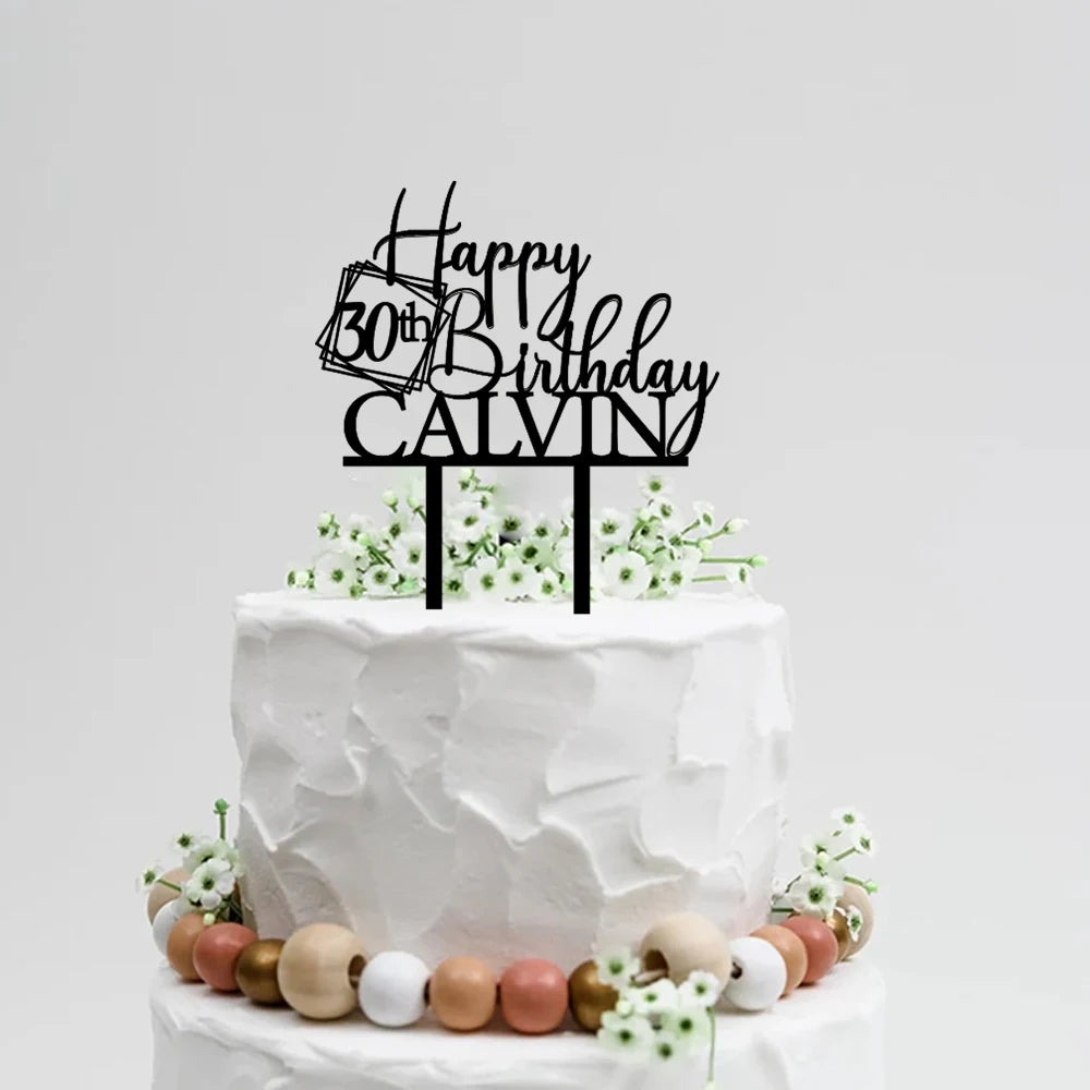 Custom With Name Happy Birthday Cake Topper Acrylic Rustic Anniversary Baptis Wedding Decor and Wedding Decorations Cake Topper