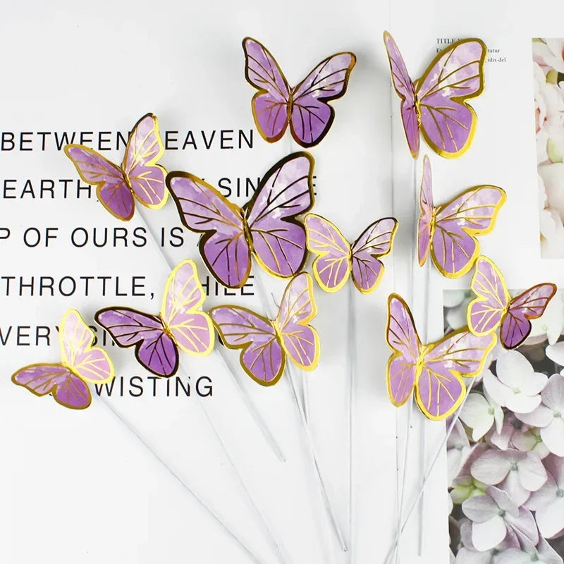 3D Butterfly Birthday Cake Dessert Decor Hollow Out Shiny Paper Butterfly Cake Topper Happy Goddess Girls Birthday Party Decors