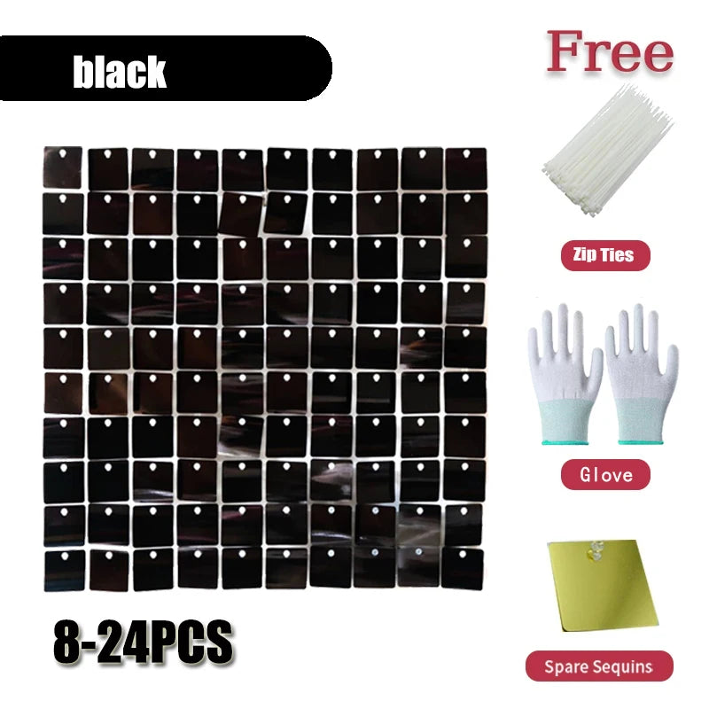 Square glitter wall background with 18 decorative panels sparkling. Photo background used for birthday party decoration