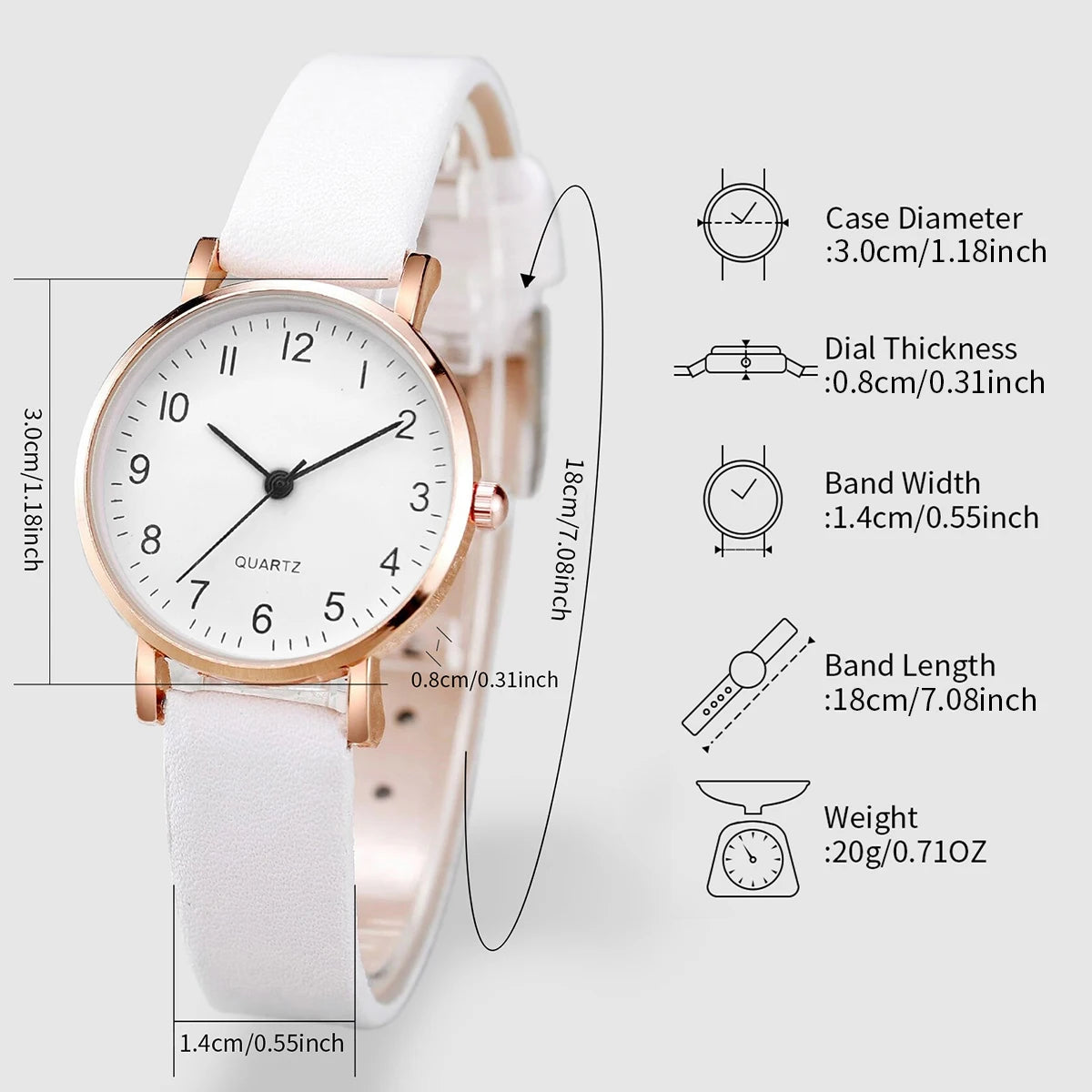 2pcs/set Women White Leather Strap Simple Quartz Watch Love Heart Bracelet Versatile  Elegant Design For Occasions