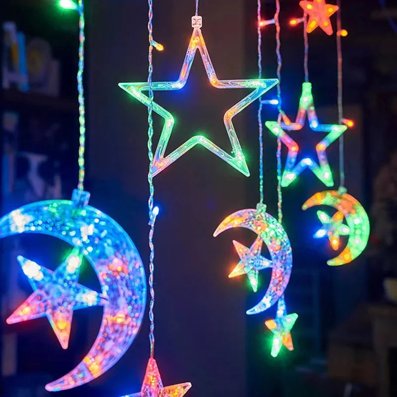 3.5M Eid Moon Star Led Light Ice Column Star String Ramadan Home Decoration Party Moon Star Fairy String Lights Party Supplie