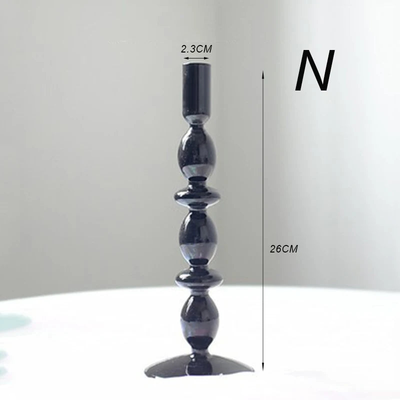 Creative Glass Hydroponic vase black candlestick glass candle stand Nordic Desktop Floral Arrangements Home Decoration Art