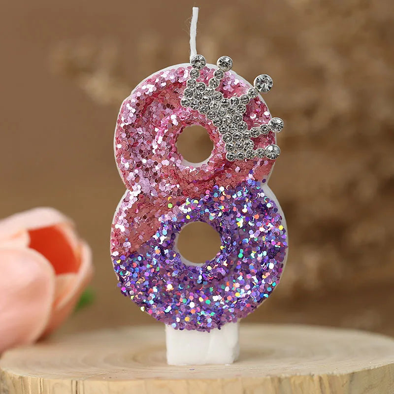 Number 8 Candles Cake Decoration for Girl's Birthday Candles Glitter Princess Crown Number Candle Happy Birthday Party Supplies
