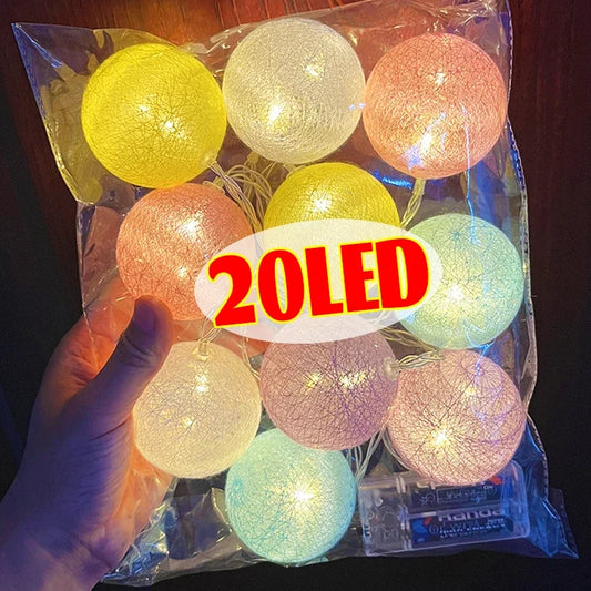 LED Cotton Balls String Lights Chain Strings Light Fairy Garland Lighting for Home Outdoor Garden Wedding Party Christmas Decor