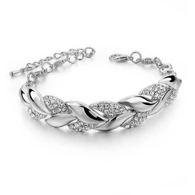 New Fashion Luxury Gold Color Leaf couple Bracelets for Women men Charm Full of Zircon Crystal bangle Jewelry Accessories gift