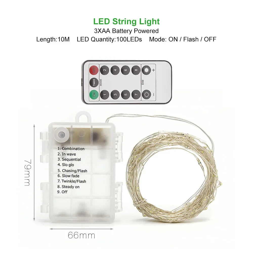 2M 5M 10M LED String Light LED Fairy Lights battery power For Christmas tree Garland Holiday Wedding Party New Year Decoration