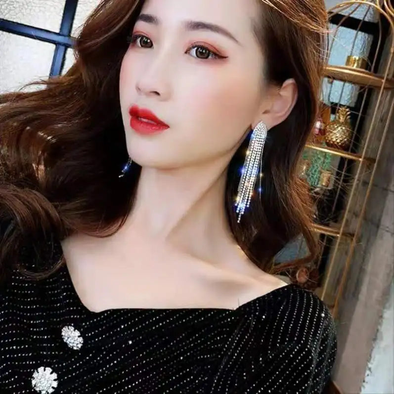 Korean Fashion Emerald Crystal Dangle Earrings for Women Trendy Gold Color Hollow Stud Earring Birthday Gifts Pendientes Mujer