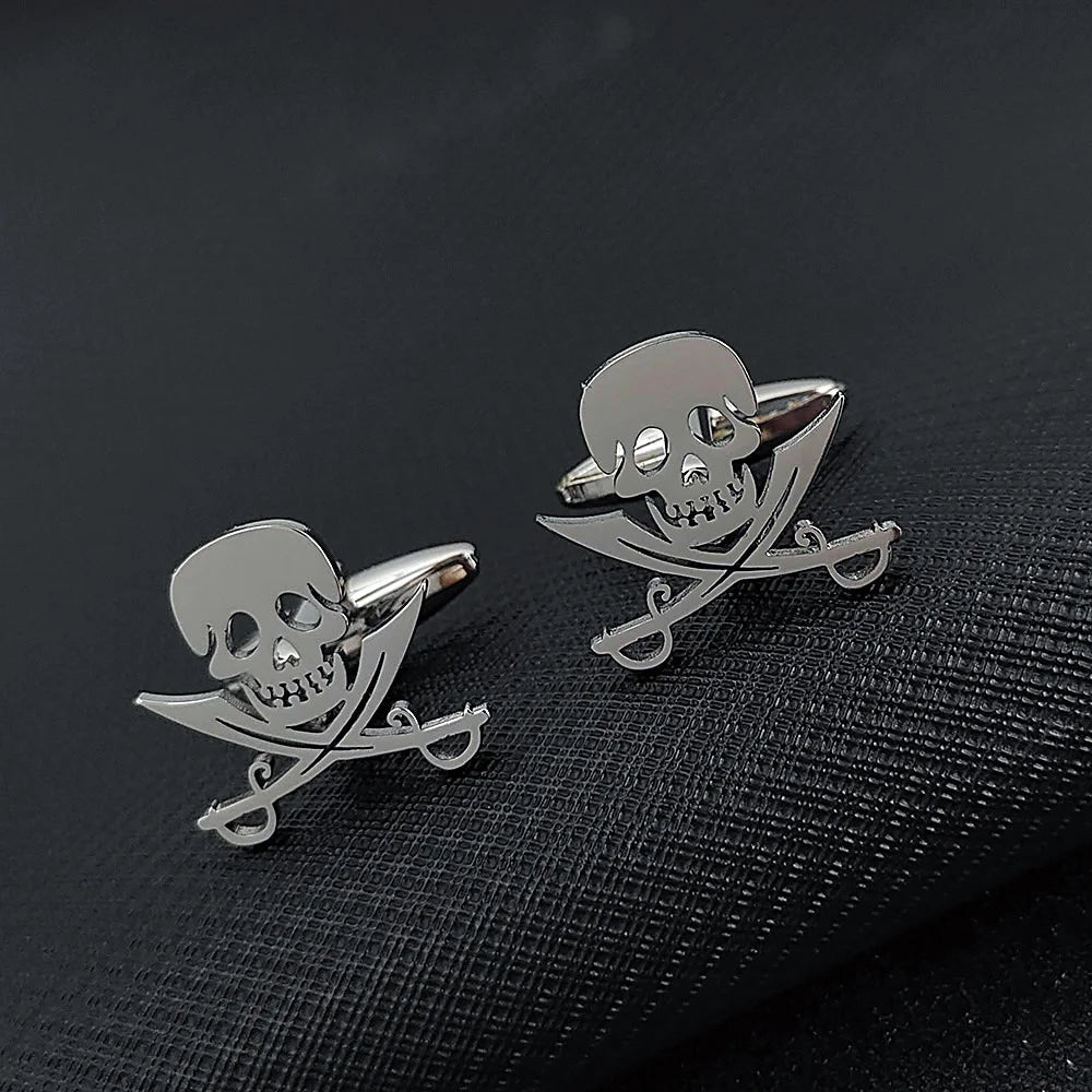 Cufflinks for Mens Luxurious Stainless Steel Jewelry Personality Double Knife Skeleton Man Shirt Cuff Link Button Gifts One Pair