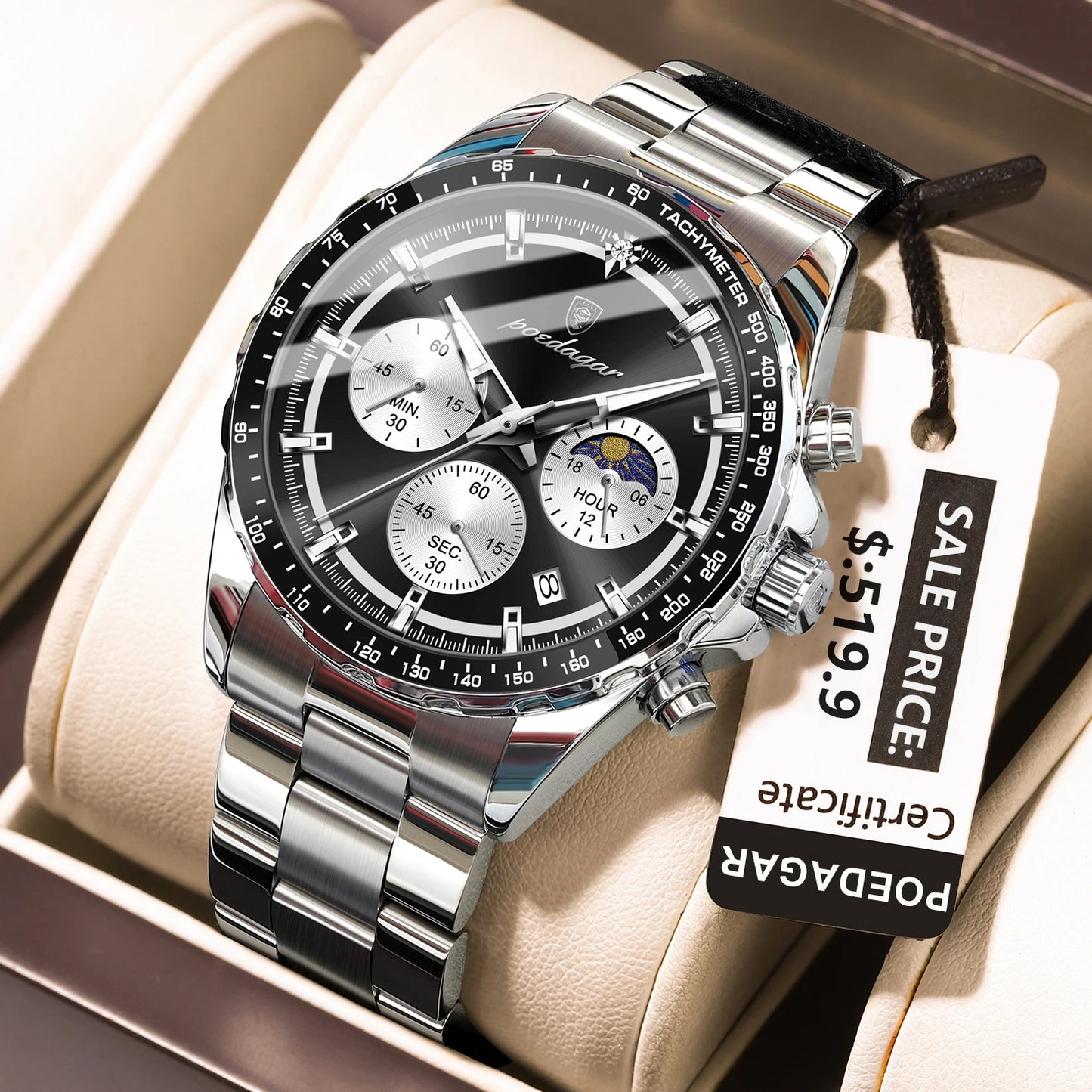 POEDAGAR Original Men Clock Sports Waterproof Luminous Chronograph Date Watch For Man Stainless Steel Quartz Men's Watches Reloj