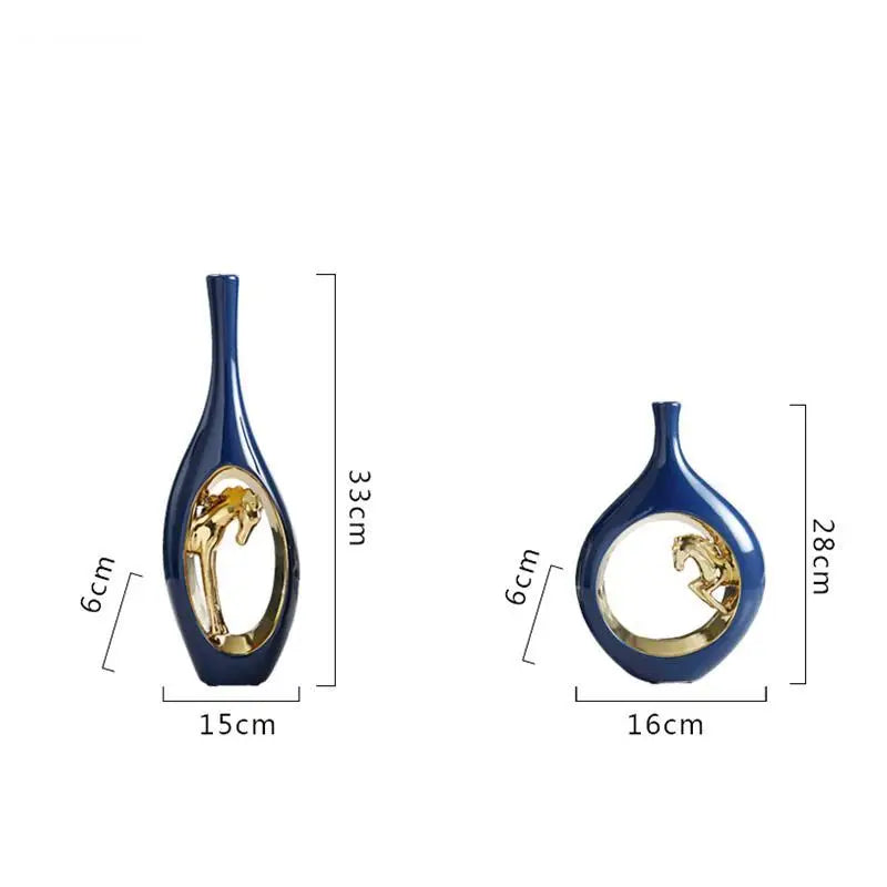 Ceramic Golden Horse Hollow Vase Flower Arrangement Accessories Modern Home Decoration