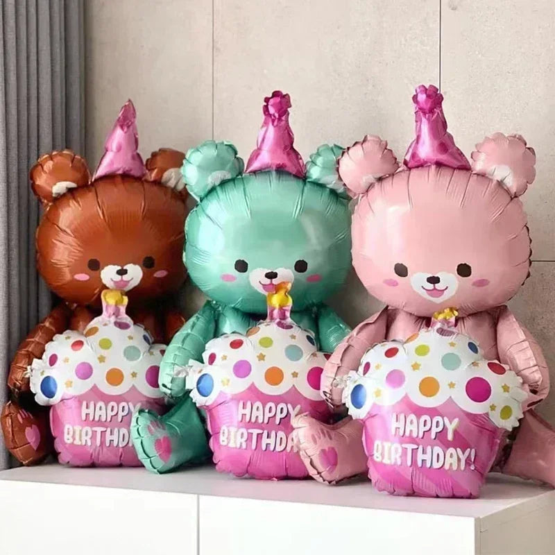 4D Large Bear Cake Balloons Cartoon Animal Cute Bear Foil Balloon Children Boys Girls Birthday Party Decoration Scene Props Toys