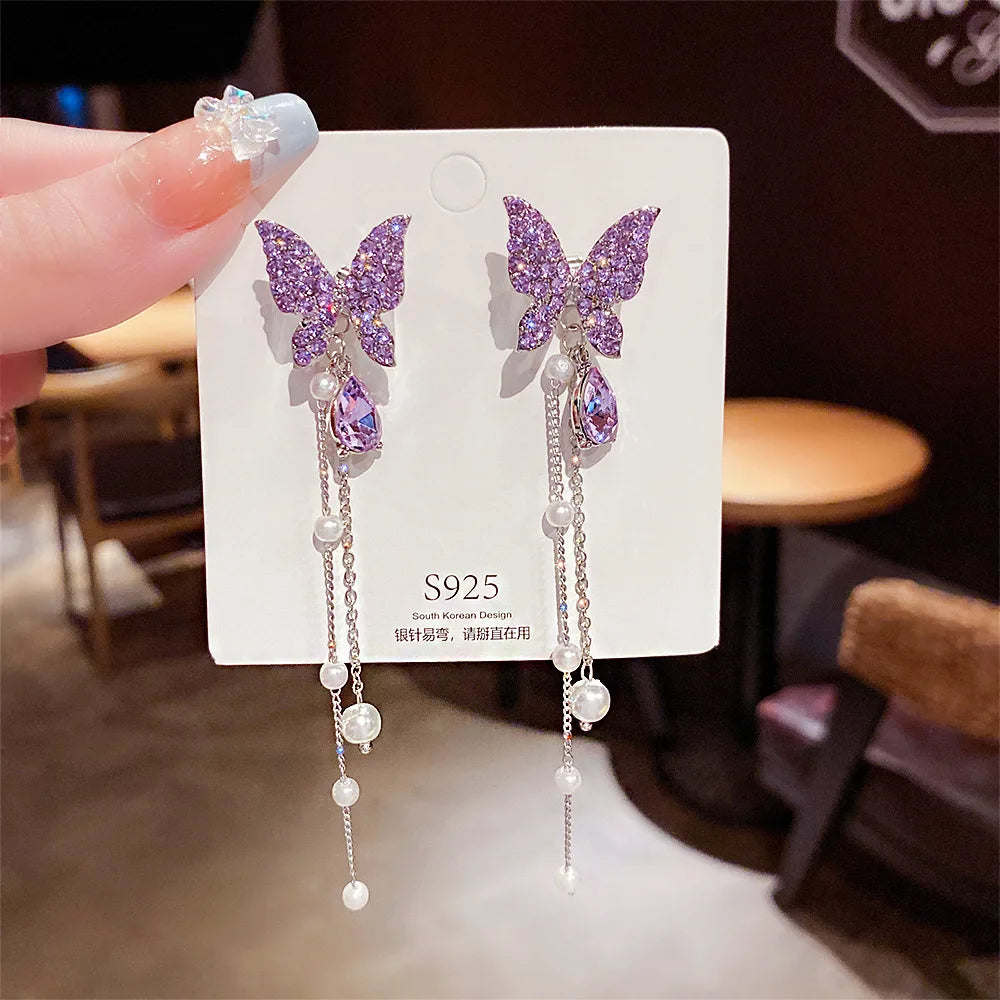 2023 New Classic Elegant Imitation Pearl Dangle Earrings For Women Crystal Long Tassel Exquisite Drop Earring Wedding Jewelry