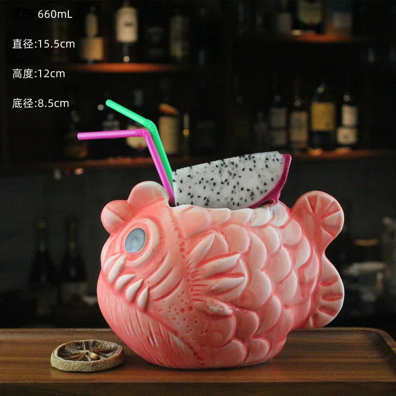Ceramic Vase TIKI Cups Personalized Hawaiian Bar Cocktail Cup Creative Fish Shaped Decoration Bookshelf Decoration Ceramic MUG