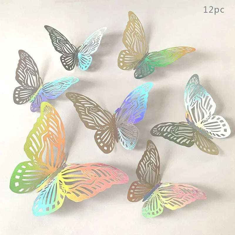 3D Butterfly Birthday Cake Dessert Decor Hollow Out Shiny Paper Butterfly Cake Topper Happy Goddess Girls Birthday Party Decors