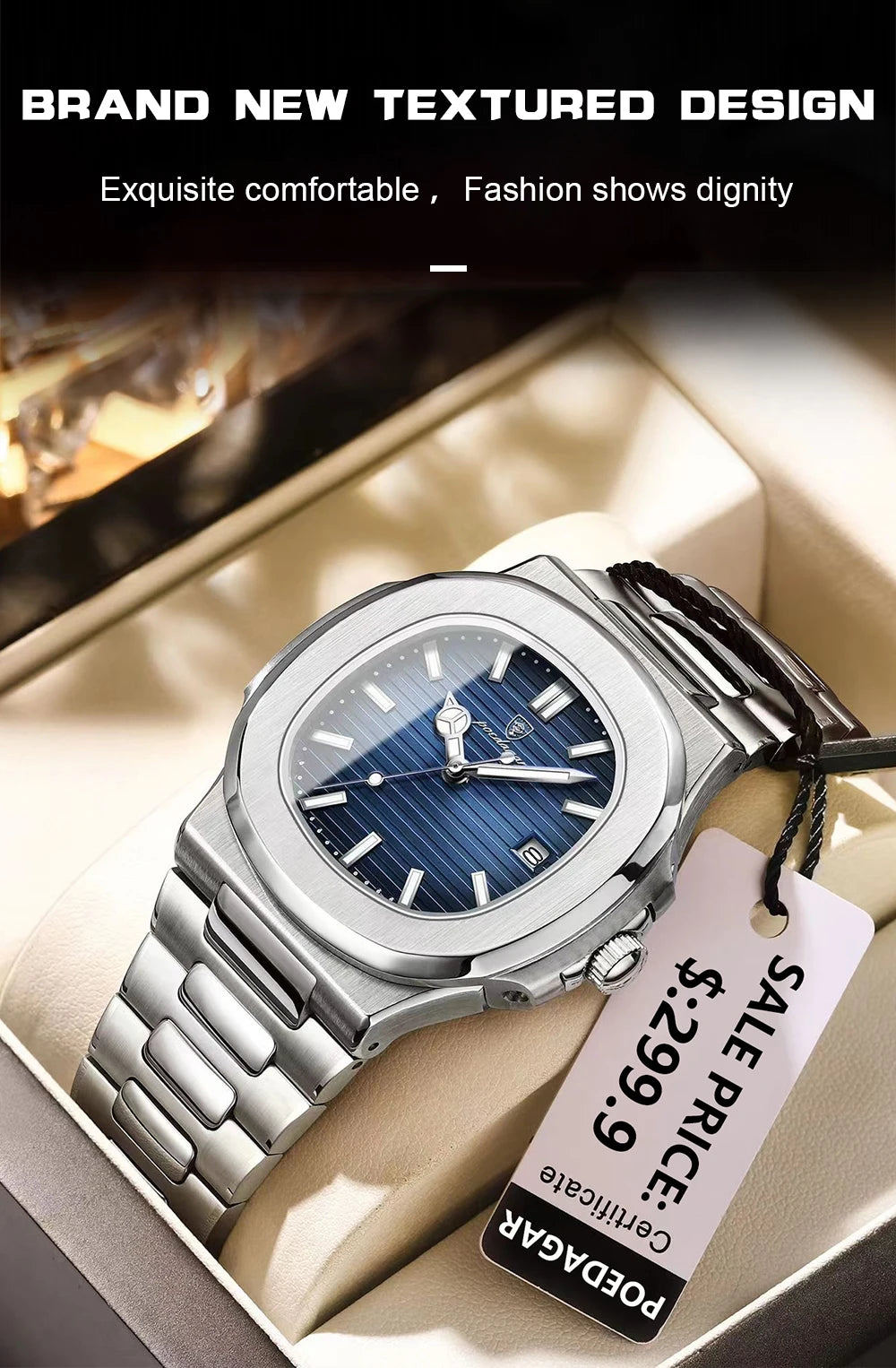 2023 New POEDAGAR Luxury Watch Business Waterproof Male Luminous  Stylish Stainless Steel Square Quartz Men Watch Premium Quality