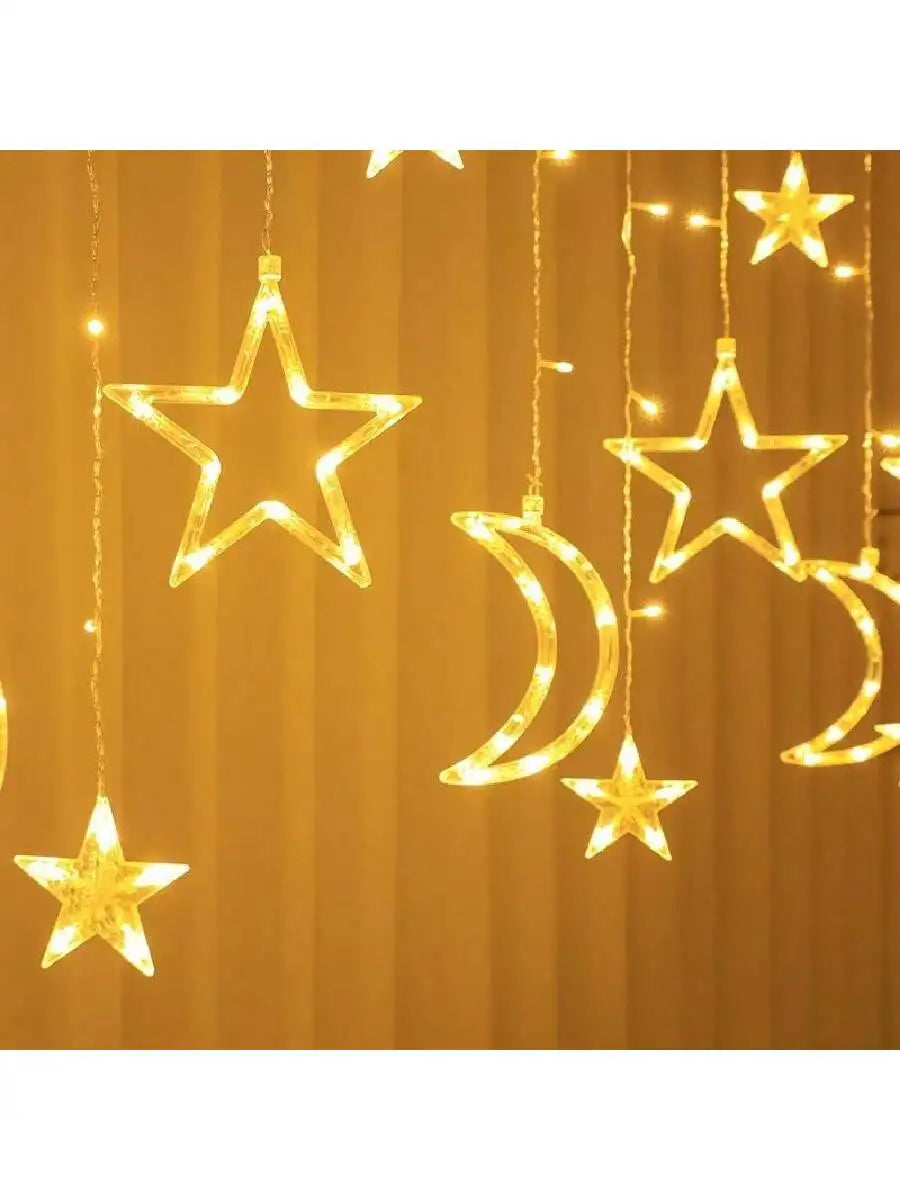 3.5M Eid Moon Star Led Light Ice Column Star String Ramadan Home Decoration Party Moon Star Fairy String Lights Party Supplie