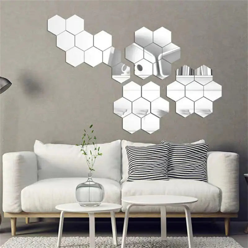 Lots Hexagonal Acrylic Mirror Wall Sticker Mini Mirror Solid Paster Self-adhesive Gold Silver Decals Home Bedroom Art Decoration