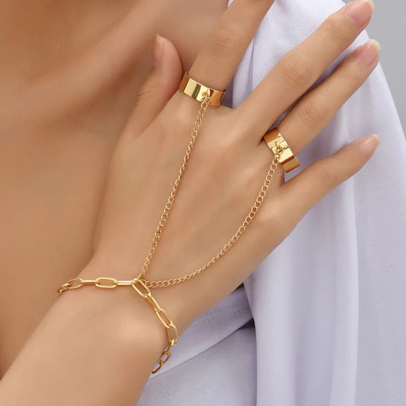 Boho Butterfly Slave Bracelet Ladies One-Piece Gold Color Chain Finger Ring Bracelet Women Girls Summer Beach Jewelry