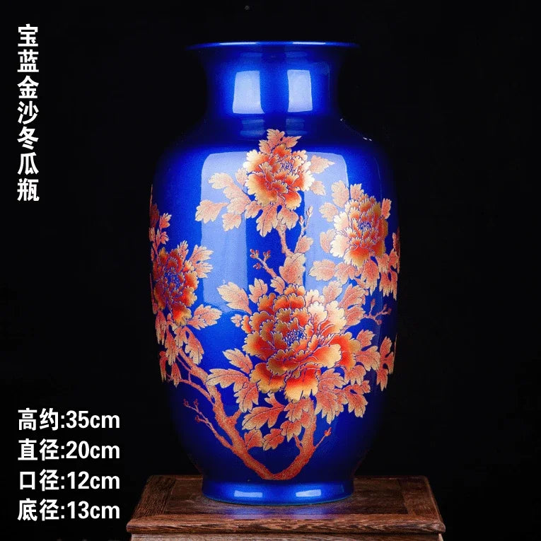 Jingdezhen Black Porcelain Flower Vase Crystal Glaze Handmade Shining Rose Vases Chinese Style Home Decor