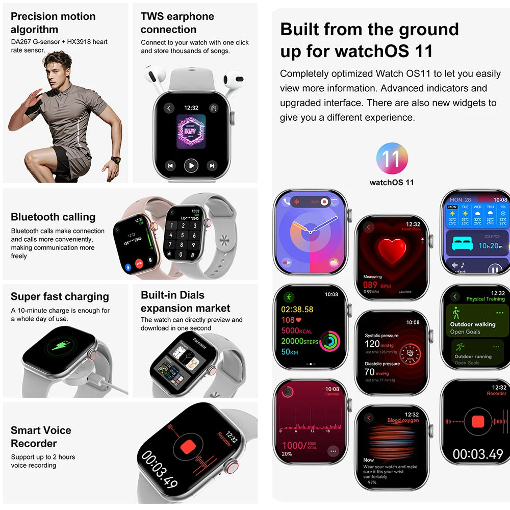 DT Smart Watch X 10th AMOLED Men Women Sport Watch USB Mode Photo Album Local Music NFC Compass Smartwatch for Android IOS 2024