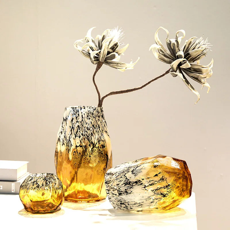 Glass Vase Irregular Gradients Speckled Black Glass Bottle Fruit Bowl Desktop Organization Organization Terrarium Vases Pots