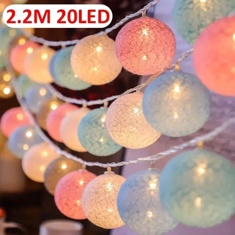 LED Cotton Balls String Lights Chain Strings Light Fairy Garland Lighting for Home Outdoor Garden Wedding Party Christmas Decor