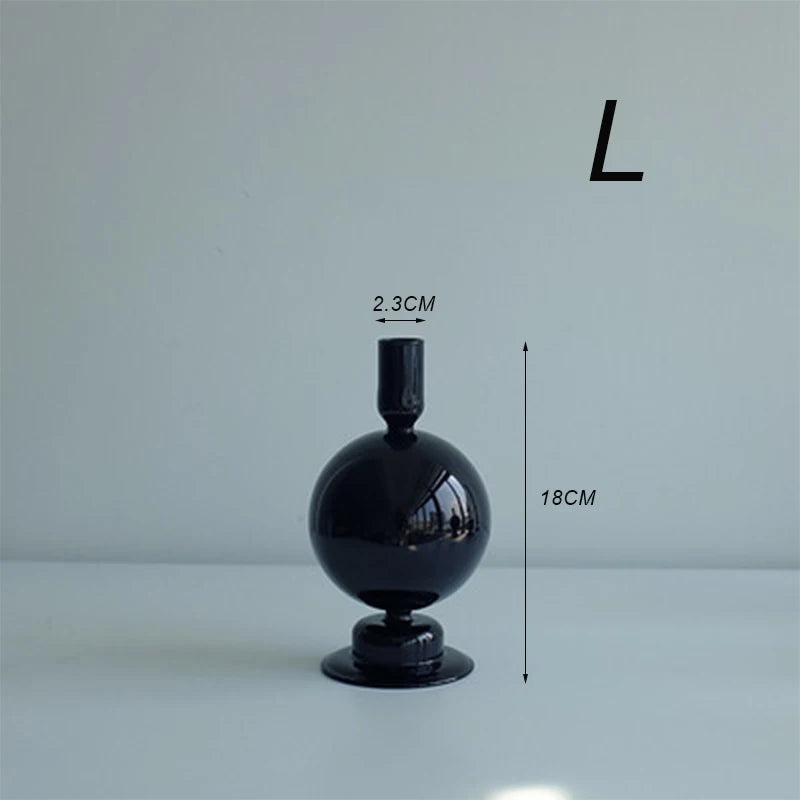 Creative Glass Hydroponic vase black candlestick glass candle stand Nordic Desktop Floral Arrangements Home Decoration Art
