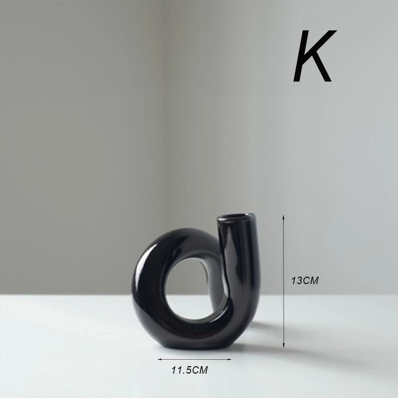 Creative Glass Hydroponic vase black candlestick glass candle stand Nordic Desktop Floral Arrangements Home Decoration Art